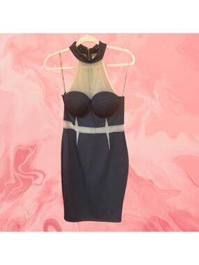 NEW Entry bodycon black dress with nude mesh acccents